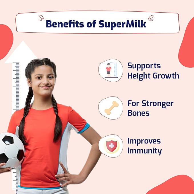 Gritzo SuperMilk Height+ (13+y Girls), 13g Protein Powder (Double Chocolate, 400g) | Zero Refined Sugar, 21 Vitamins & Minerals
