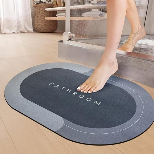 2 Pieces (3.5mm) Anti-Skid Water Soaking Oval Bathroom Print Rubber Mat, Water Absorbent Mat