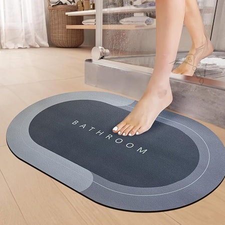 2 Pieces (3.5mm) Anti-Skid Water Soaking Oval Bathroom Print Rubber Mat, Water Absorbent Mat