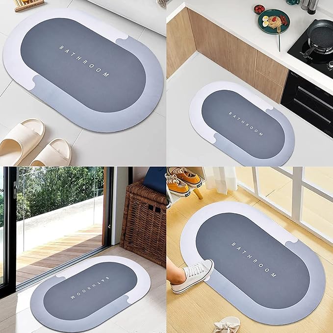 2 Pieces (3.5mm) Anti-Skid Water Soaking Oval Bathroom Print Rubber Mat, Water Absorbent Mat