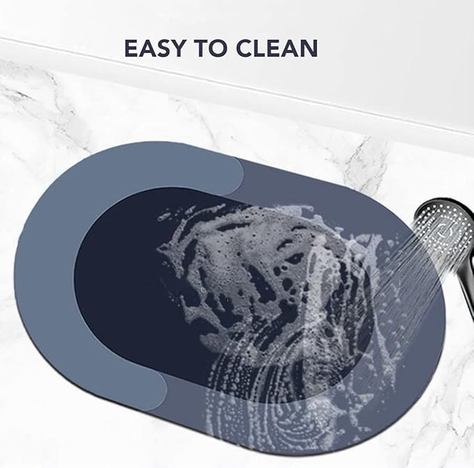 2 Pieces (3.5mm) Anti-Skid Water Soaking Oval Bathroom Print Rubber Mat, Water Absorbent Mat