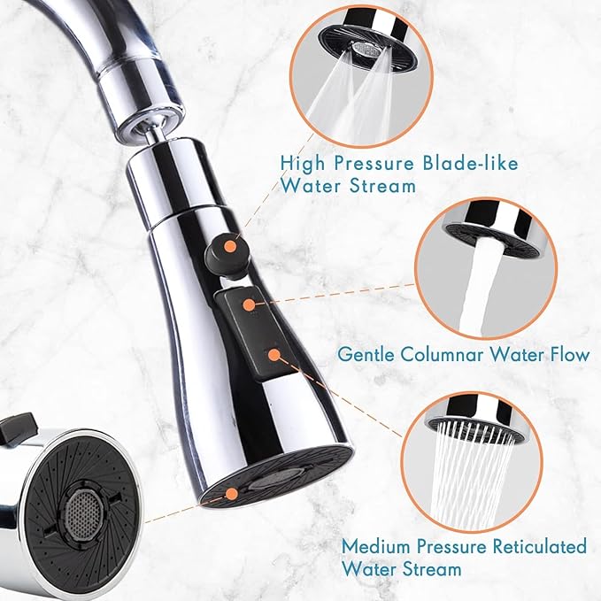 Universal Kitchen Faucet 3-Function Pull Down Sink Sprayer Attachment