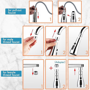 Universal Kitchen Faucet 3-Function Pull Down Sink Sprayer Attachment
