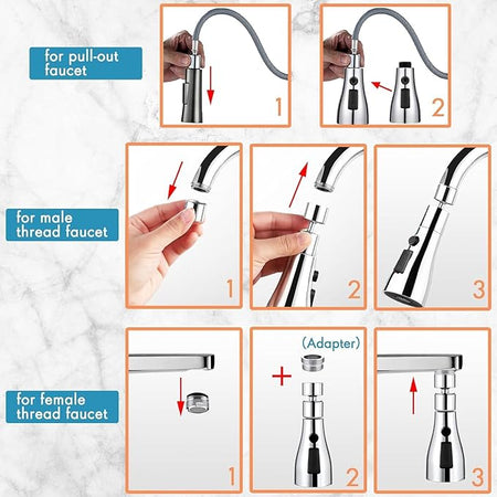 Universal Kitchen Faucet 3-Function Pull Down Sink Sprayer Attachment