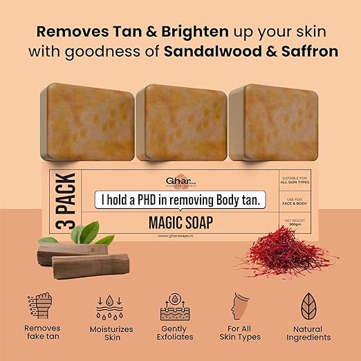 Ghar Soaps Sandalwood & Saffron Magic Soaps For Bath (Pack Of 3) .